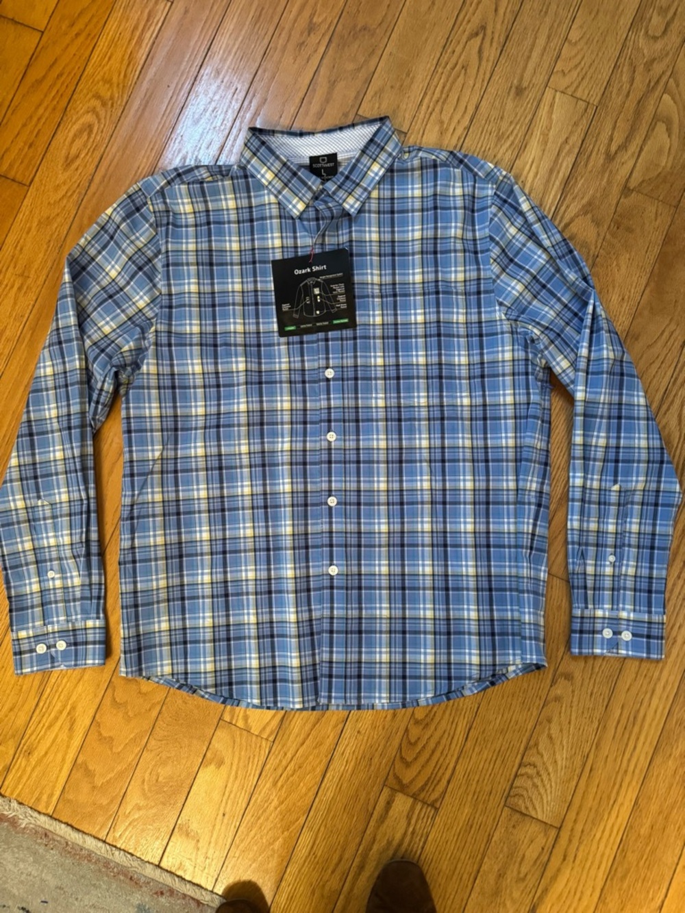 Scottevest Mens Blue Plaid Ozark Button Down Shirt Sz L Casual Office 5 Pocket